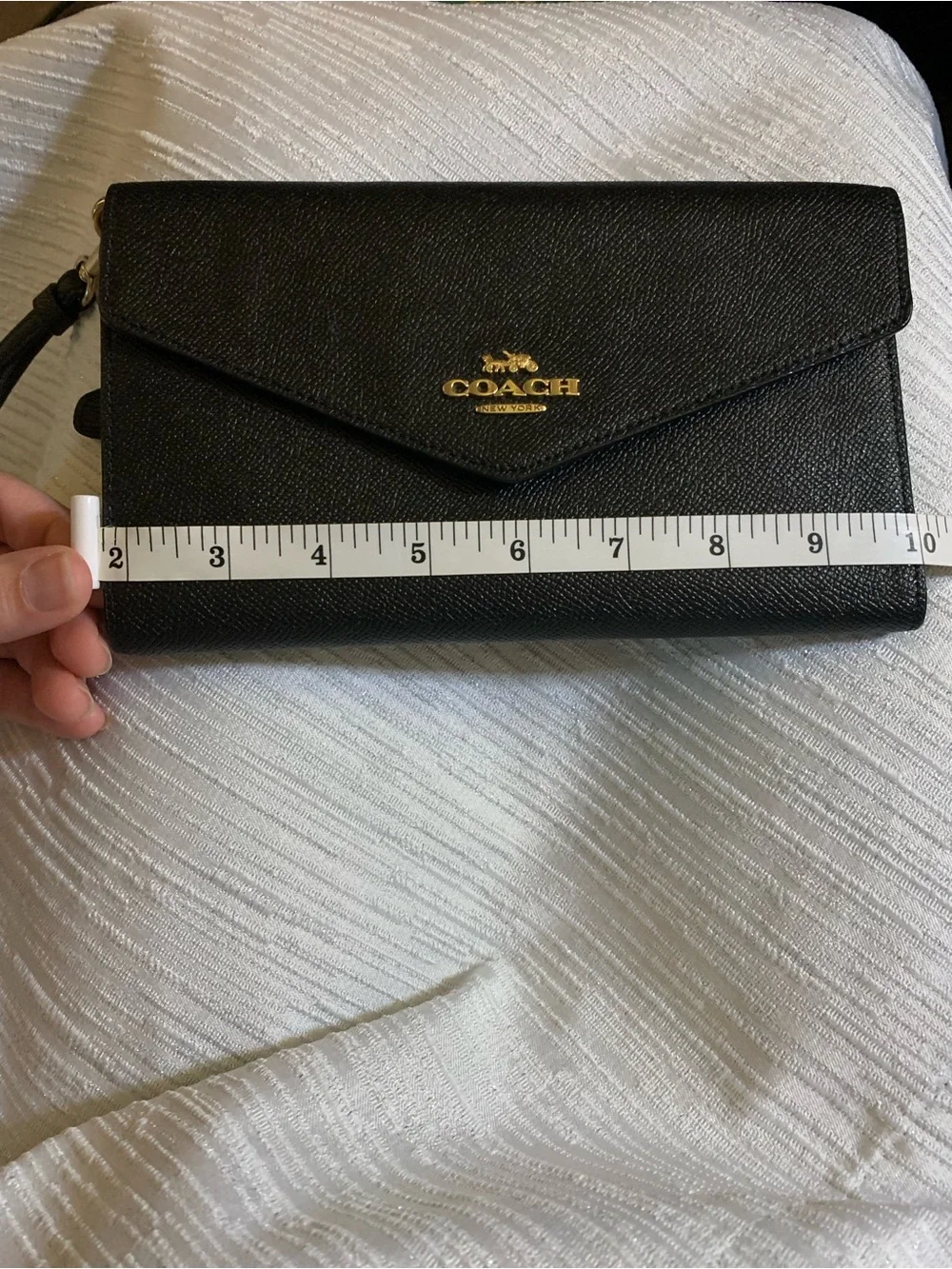 Coach Black Pebbled Leather Travel Wallet Wristlet with Gold Logo Accent